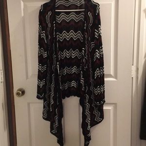 Burgundy, black and white chevron cardigan